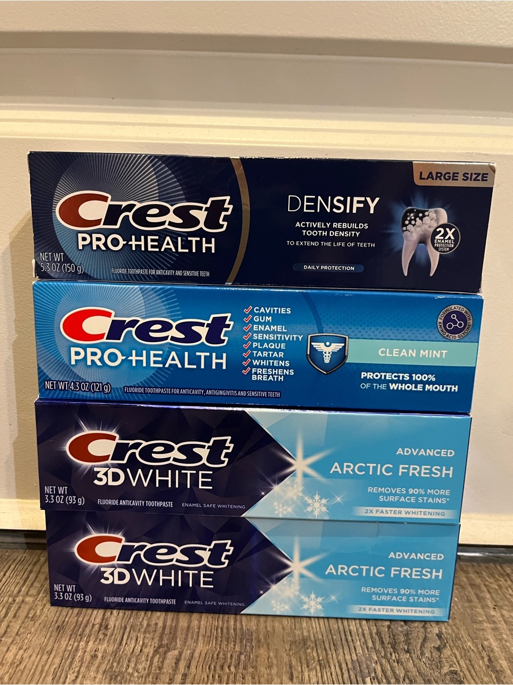 Crest Toothpaste Pack with Deep Blue and Bright Blue Boxes